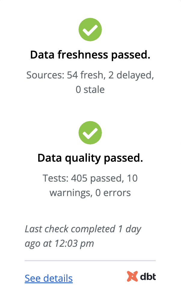 Status tiles in dbt Cloud